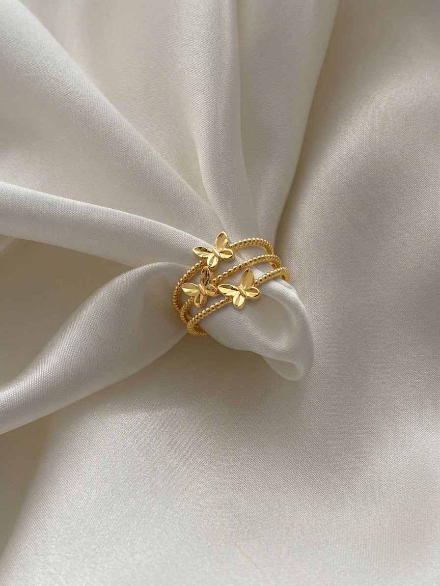 انگشتر سه لاین پروانه/طلای آرا